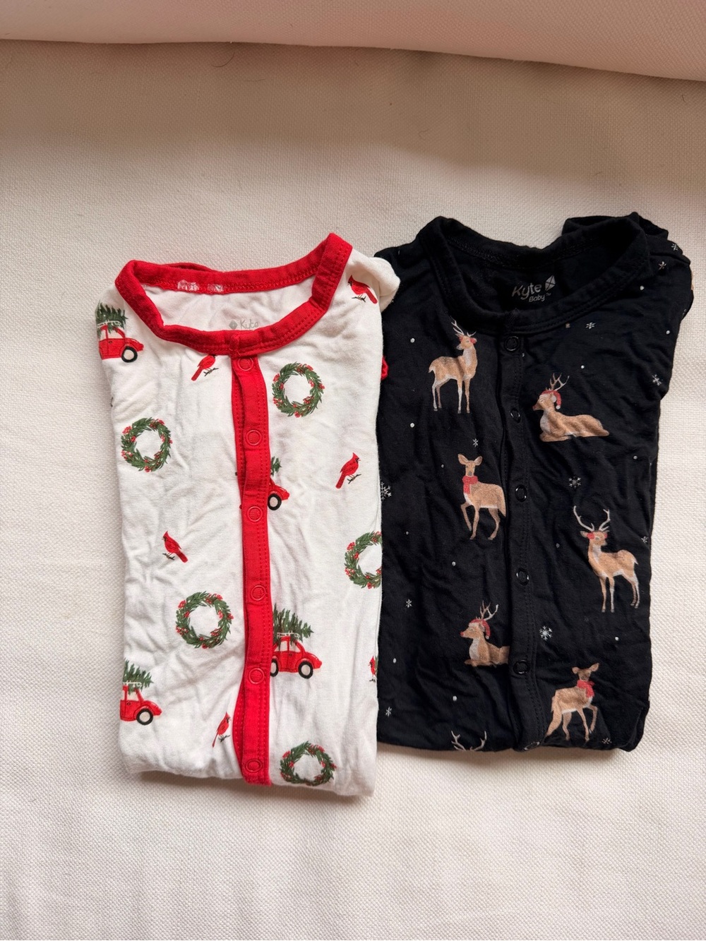 Kyte baby wreath and midnight reindeer snap romper bundle